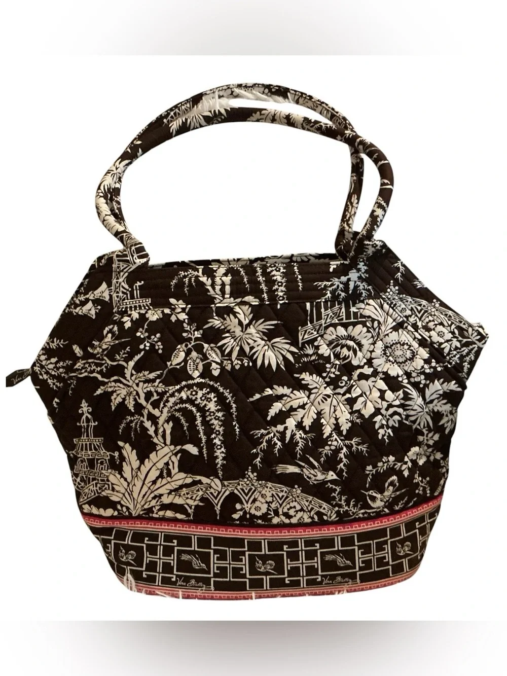 Vera Bradley Imperial Toile Brown Pink Quilted Satchel Shoulder Bag Zip Tote
